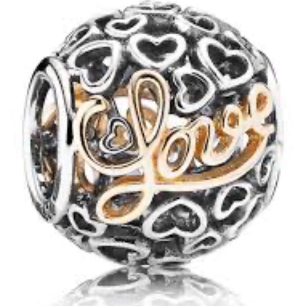 Pandora Two-Tone "Love" Heart Charm - Silver and Gold